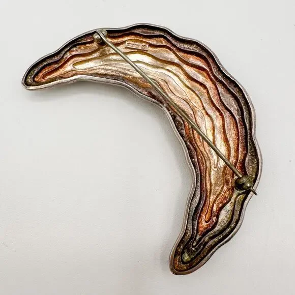 Sterling Silver Crescent Moon BroochVintage Modernist Signed NR Designer Pin